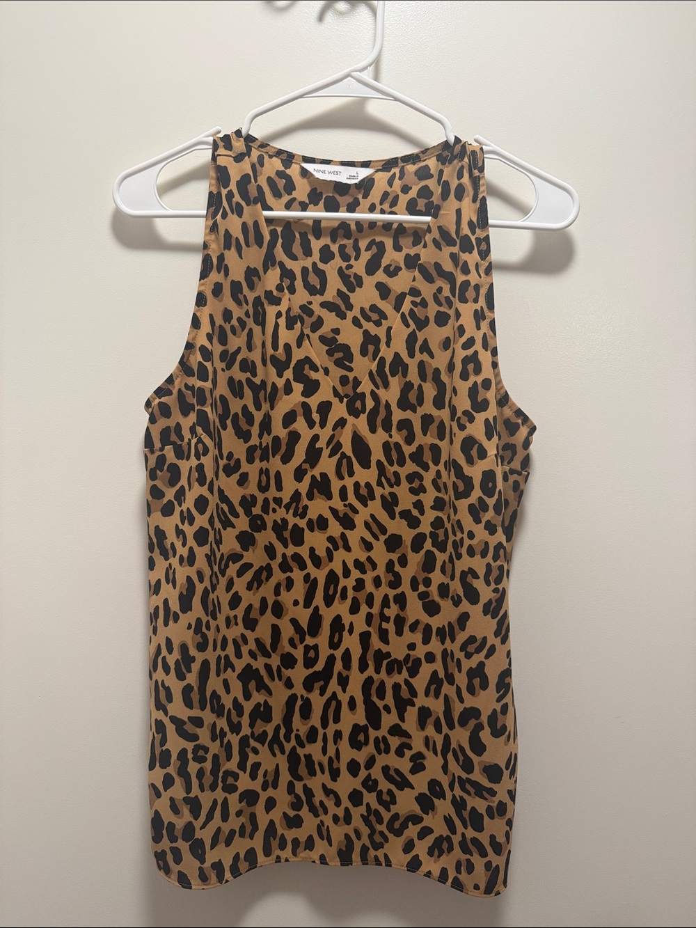 Nine West Leopard Print Sleeveless Shell Top - Tan/Black